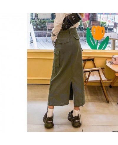 2023 New Pocket Tooling Slit Skirt European and American Fashion Hot Girl Half Height Waist Pack Hip Skirt Gothic Long Skirt ...