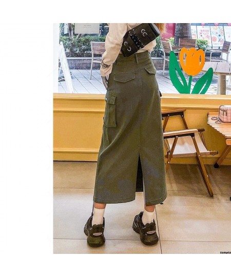 2023 New Pocket Tooling Slit Skirt European and American Fashion Hot Girl Half Height Waist Pack Hip Skirt Gothic Long Skirt ...