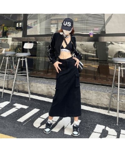 2023 New Pocket Tooling Slit Skirt European and American Fashion Hot Girl Half Height Waist Pack Hip Skirt Gothic Long Skirt ...