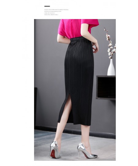 Miyake fashion fold pure color skirt design Back split waist skirt IN STOCK $103.88 - Skirts