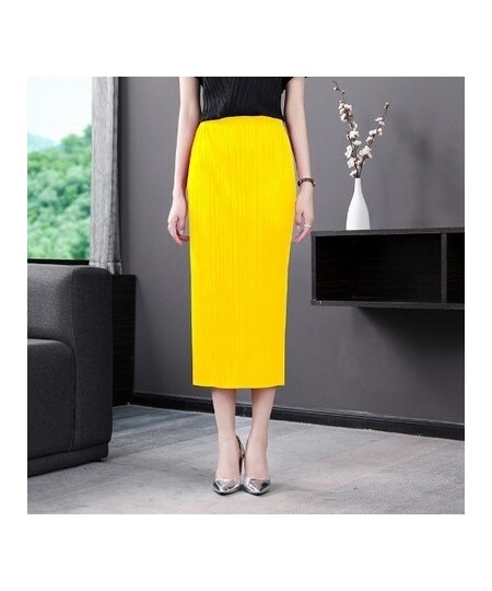 Miyake fashion fold pure color skirt design Back split waist skirt IN STOCK $103.88 - Skirts