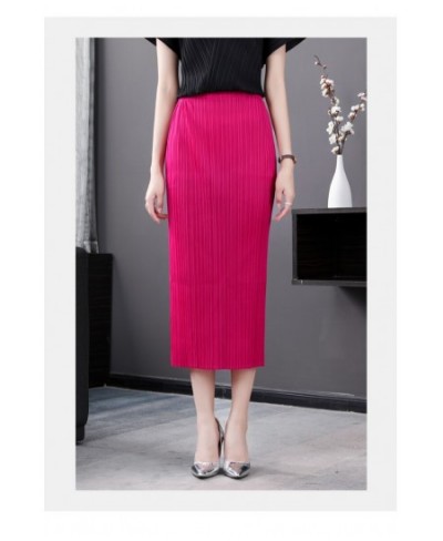 Miyake fashion fold pure color skirt design Back split waist skirt IN STOCK $103.88 - Skirts