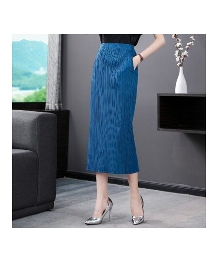 Miyake fashion fold pure color skirt design Back split waist skirt IN STOCK $103.88 - Skirts