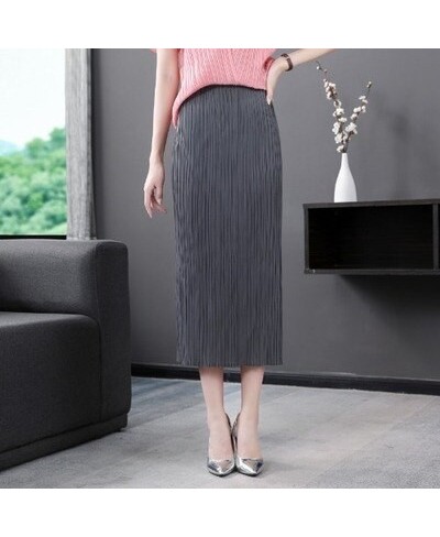 Miyake fashion fold pure color skirt design Back split waist skirt IN STOCK $103.88 - Skirts