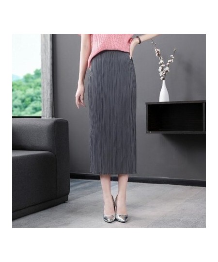 Miyake fashion fold pure color skirt design Back split waist skirt IN STOCK $103.88 - Skirts