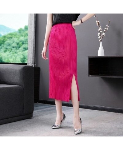 Miyake fashion fold pure color skirt design Back split waist skirt IN STOCK $103.88 - Skirts