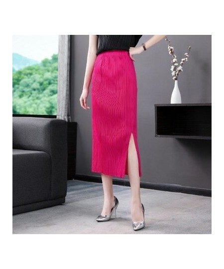 Miyake fashion fold pure color skirt design Back split waist skirt IN STOCK $103.88 - Skirts