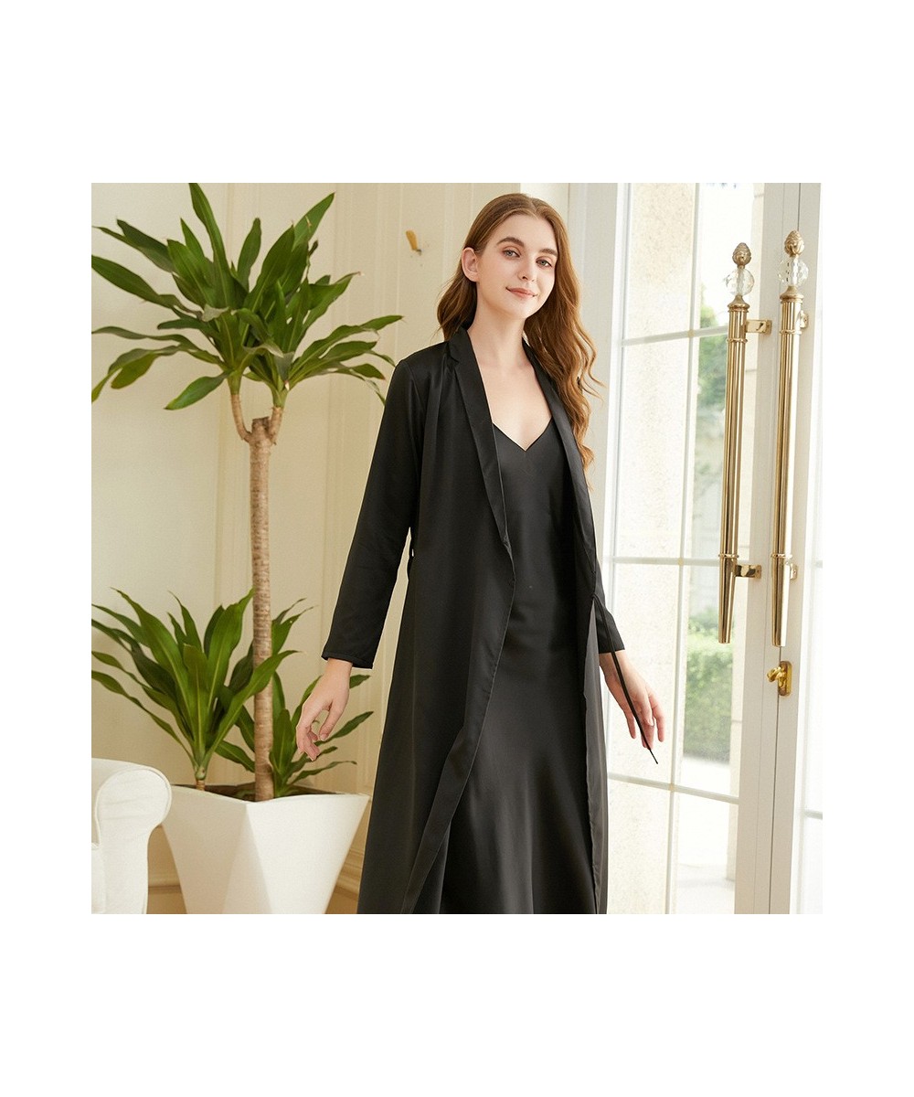 Women Full Sleeve Robes + Backless Nightdress Two Pieces Robe Gown Sets Faux Silk Female V Neck Sleepwear Sets $44.38 - Sleep...