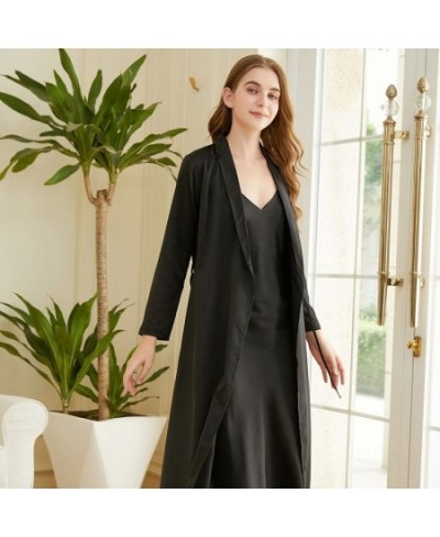 Women Full Sleeve Robes + Backless Nightdress Two Pieces Robe Gown Sets Faux Silk Female V Neck Sleepwear Sets $44.38 - Sleep...