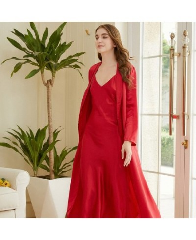 Women Full Sleeve Robes + Backless Nightdress Two Pieces Robe Gown Sets Faux Silk Female V Neck Sleepwear Sets $44.38 - Sleep...