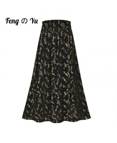 Yellow Leaf Floral Pleated Midi Skirt Women's Elastic High Waist Side Pocket Skirt 2022 Summer Elegant Women's Bottoming Skir...