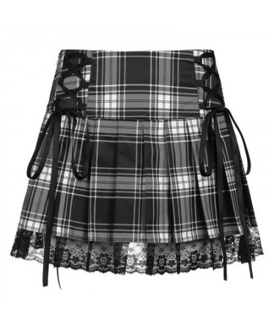 Sexy Lace-up Lace Plaid Pleated Skirt Pink Stripe Plaid Punk Dark Academia Aesthetic Girl Skirts High Waist Zipper Punk Gothi...