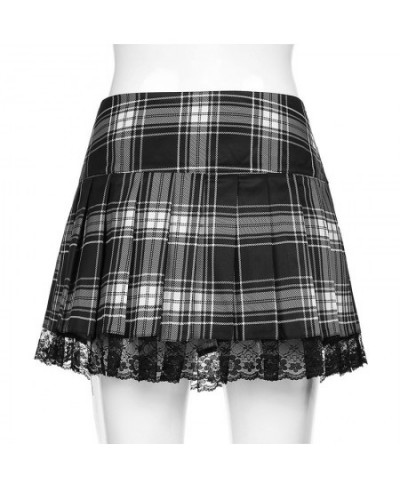 Sexy Lace-up Lace Plaid Pleated Skirt Pink Stripe Plaid Punk Dark Academia Aesthetic Girl Skirts High Waist Zipper Punk Gothi...