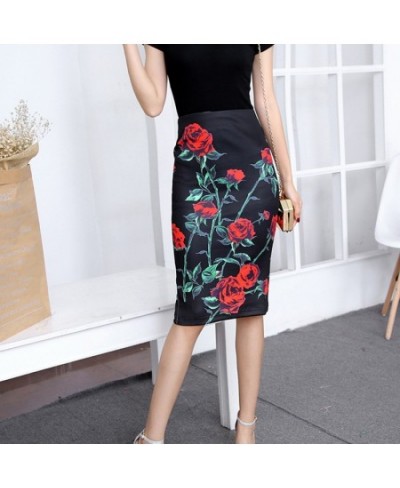 Gorgeous Cartoon Summer Skirts Womens Floral Print High Waist Pencil Skirt Bodycon Knee Length Vintage Female Bottoms 2023 Ne...