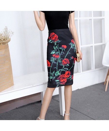 Gorgeous Cartoon Summer Skirts Womens Floral Print High Waist Pencil Skirt Bodycon Knee Length Vintage Female Bottoms 2023 Ne...