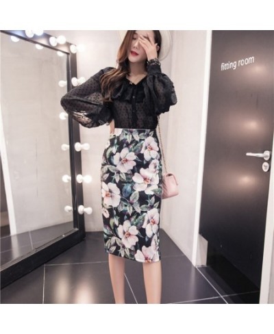 Gorgeous Cartoon Summer Skirts Womens Floral Print High Waist Pencil Skirt Bodycon Knee Length Vintage Female Bottoms 2023 Ne...