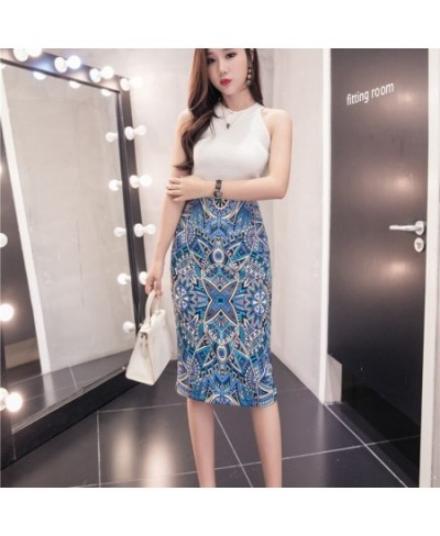 Gorgeous Cartoon Summer Skirts Womens Floral Print High Waist Pencil Skirt Bodycon Knee Length Vintage Female Bottoms 2023 Ne...