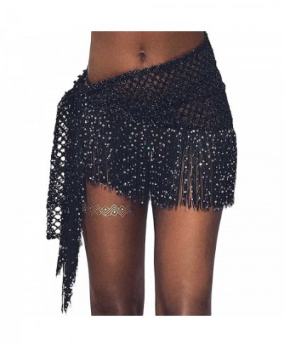 Women Belly Dance Hip Skirt Sequins Tassel Hip Wrap Scarf Beach Party Stage Show Costume Holiday Beach Wear $23.19 - Swimsuit