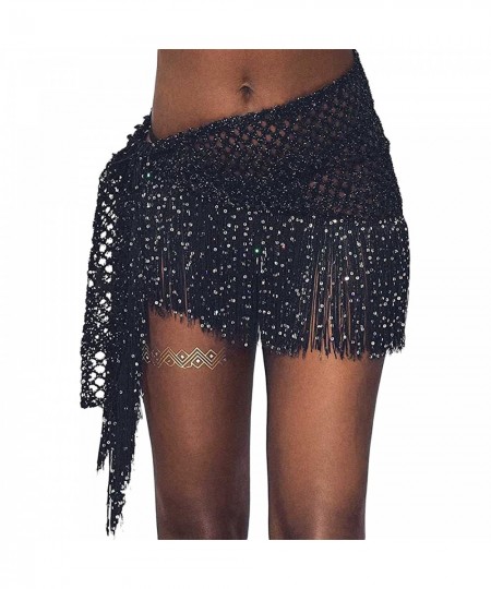 Women Belly Dance Hip Skirt Sequins Tassel Hip Wrap Scarf Beach Party Stage Show Costume Holiday Beach Wear $23.19 - Swimsuit