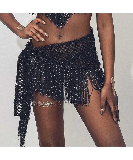 Women Belly Dance Hip Skirt Sequins Tassel Hip Wrap Scarf Beach Party Stage Show Costume Holiday Beach Wear $23.19 - Swimsuit