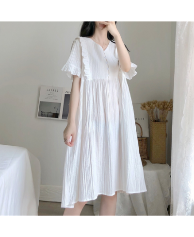 Nightgowns Women Loose Sweet Simple Buttons Female Daily Lovely Homewear Puff Sleeve Mid-calf Comfortable Princess Summer Nig...