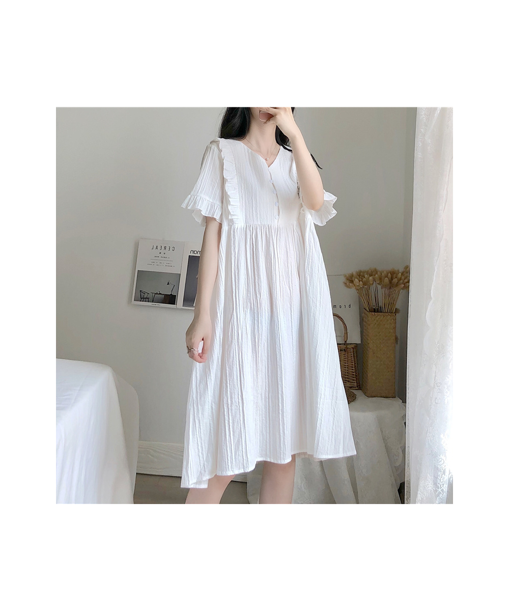 Nightgowns Women Loose Sweet Simple Buttons Female Daily Lovely Homewear Puff Sleeve Mid-calf Comfortable Princess Summer Nig...