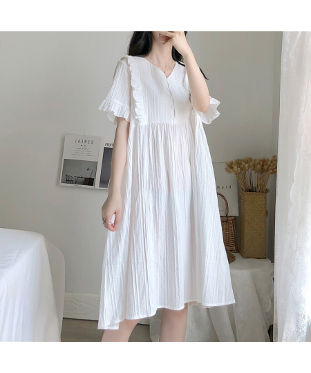 Nightgowns Women Loose Sweet Simple Buttons Female Daily Lovely Homewear Puff Sleeve Mid-calf Comfortable Princess Summer Nig...