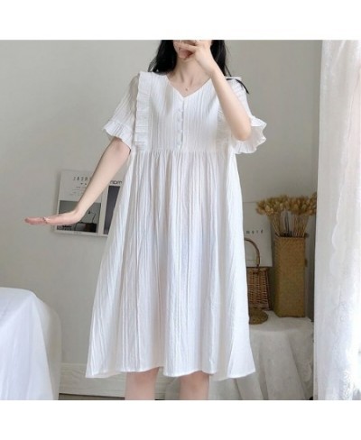 Nightgowns Women Loose Sweet Simple Buttons Female Daily Lovely Homewear Puff Sleeve Mid-calf Comfortable Princess Summer Nig...