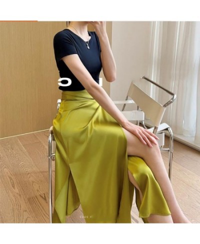 2023 New Women Fashion Summer Skirts Triacetate Double-sided Full-arch One-piece Binding Beautiful Long Satin Skirts High Wai...