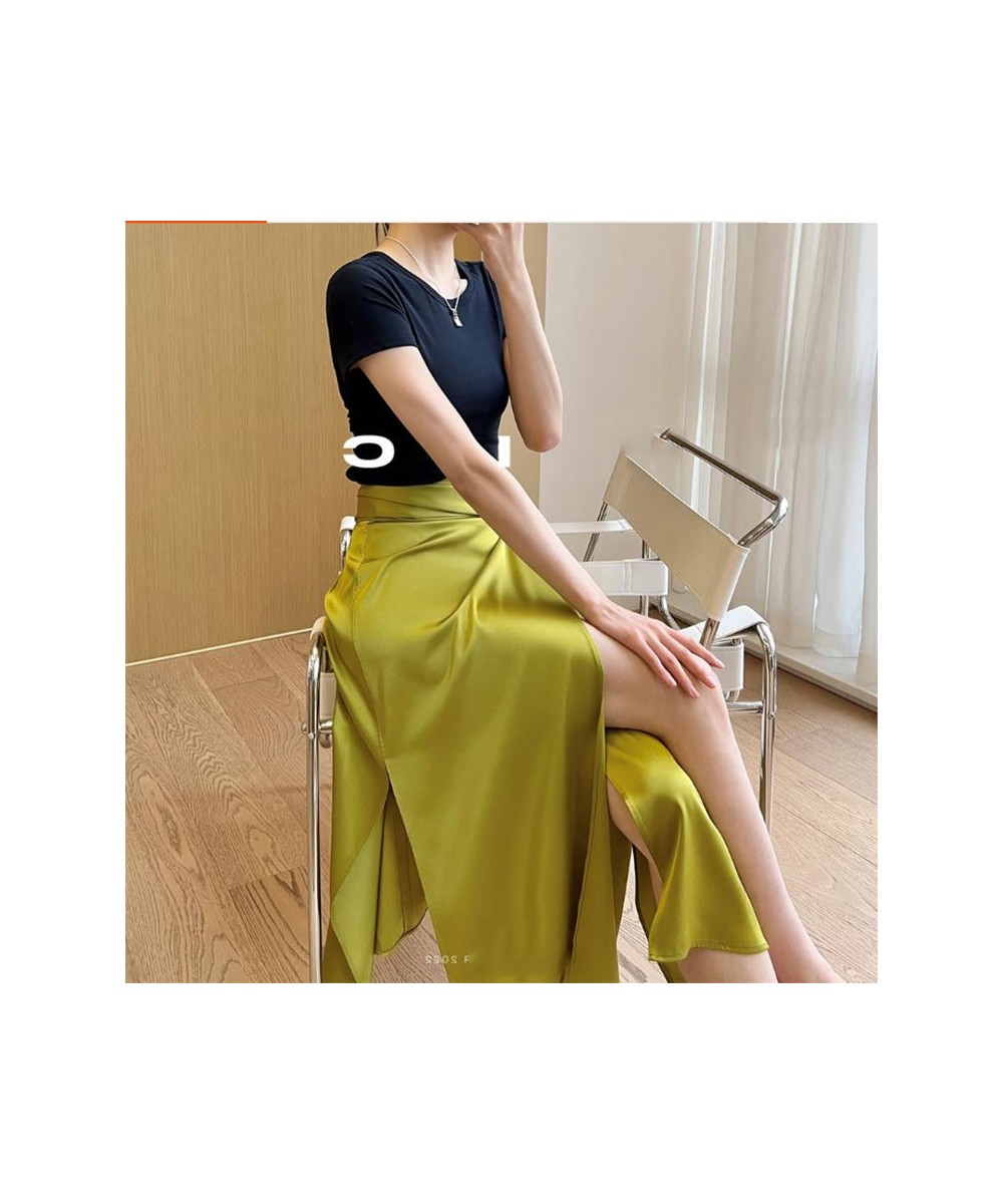 2023 New Women Fashion Summer Skirts Triacetate Double-sided Full-arch One-piece Binding Beautiful Long Satin Skirts High Wai...