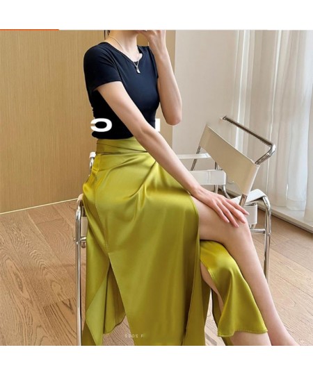 2023 New Women Fashion Summer Skirts Triacetate Double-sided Full-arch One-piece Binding Beautiful Long Satin Skirts High Wai...