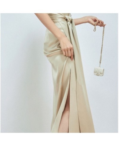 2023 New Women Fashion Summer Skirts Triacetate Double-sided Full-arch One-piece Binding Beautiful Long Satin Skirts High Wai...