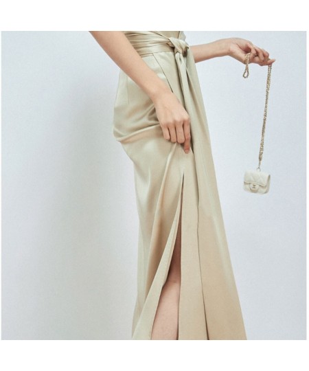 2023 New Women Fashion Summer Skirts Triacetate Double-sided Full-arch One-piece Binding Beautiful Long Satin Skirts High Wai...