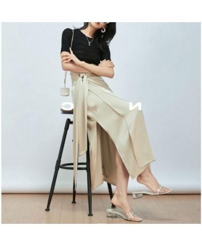 2023 New Women Fashion Summer Skirts Triacetate Double-sided Full-arch One-piece Binding Beautiful Long Satin Skirts High Wai...