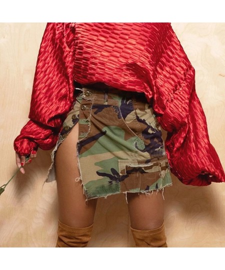 Women High Side Slit Camouflage Skirts Pockets Buttons Cargo Mini Skirts Sexy Lady Cargo Camo Skirts High Split Bodycon Skirt...