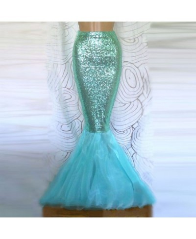 2023 Sequin Mermaid Skirt for Women Fashion Design High Waist Maxi Sequins Skirt with Organza Train Custom Made Prom Costume ...