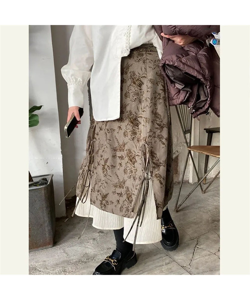 French Vintage Stitching Irregular Long Skirt Female Autumn Winter High Waist Loose Mid-Length Skirt Women Lace Up Pleated $5...