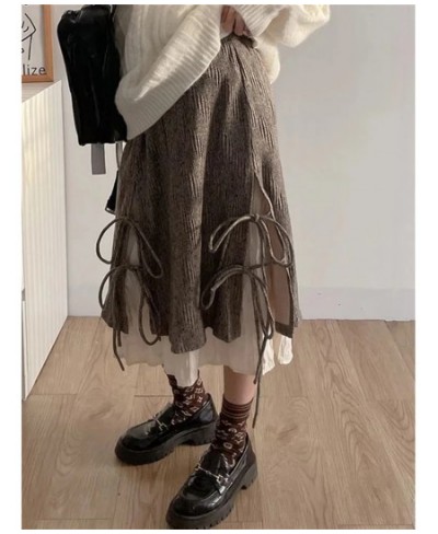 French Vintage Stitching Irregular Long Skirt Female Autumn Winter High Waist Loose Mid-Length Skirt Women Lace Up Pleated $5...