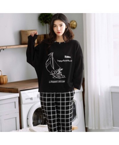 Spring Autumn Knitted Cotton Elegant Women Floral Pajama Sets Sleepwear Casul Lounge Set Plaid Pants Pajamas Womens Home $34....