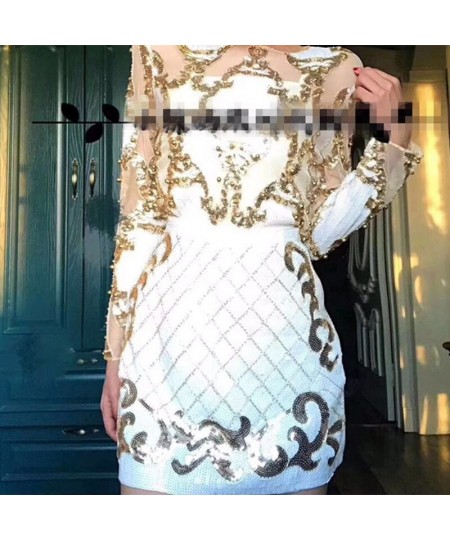 2 Pcs Set Women Sparkling Sequin Gold Crop Tops Flower Shirt Shiny Transparent Gauze With Mini Short Skirt Night Club Party 2...