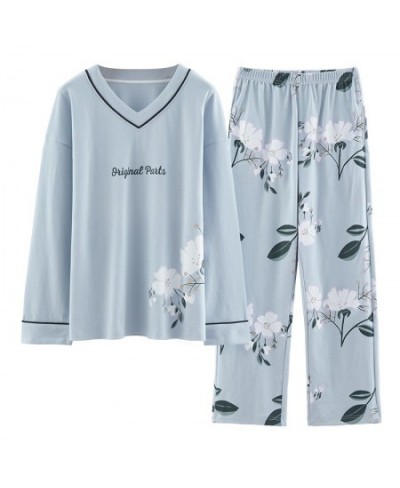 Spring Autumn Knitted Cotton Elegant Women Floral Pajama Sets Sleepwear Casul Lounge Set Plaid Pants Pajamas Womens Home $34....