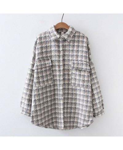 Women Fashion Oversized Houndstooth Frayed Tweed Jacket Thick Loose Coat Vintage Long Sleeve Pockets Female Outerwear Chic To...