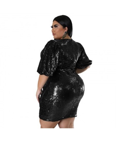 Big Beautiful Women Mini Dress Fashion Party Club Robe Girls Sequins Bodycon Vestidos Lady's Pack Hip Plus Size Dresses $44.4...