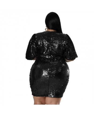 Big Beautiful Women Mini Dress Fashion Party Club Robe Girls Sequins Bodycon Vestidos Lady's Pack Hip Plus Size Dresses $44.4...