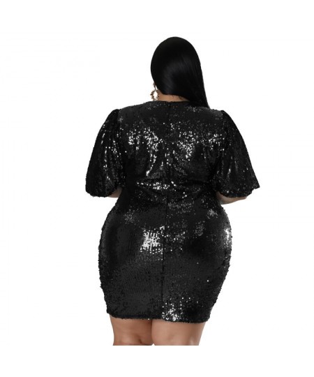 Big Beautiful Women Mini Dress Fashion Party Club Robe Girls Sequins Bodycon Vestidos Lady's Pack Hip Plus Size Dresses $44.4...