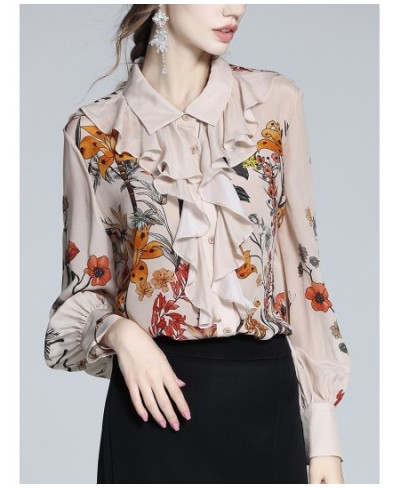 Silk Apricot Floral Blouse Women 2022 Spring And Summer New Ruffled French Top Flower Casual Shirts Indie Folk Blouse $38.40 ...