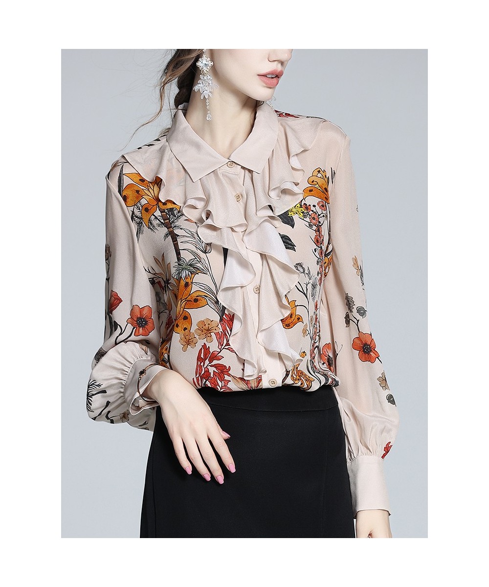 Silk Apricot Floral Blouse Women 2022 Spring And Summer New Ruffled French Top Flower Casual Shirts Indie Folk Blouse $38.40 ...