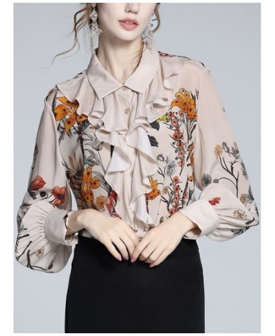 Silk Apricot Floral Blouse Women 2022 Spring And Summer New Ruffled French Top Flower Casual Shirts Indie Folk Blouse $38.40 ...