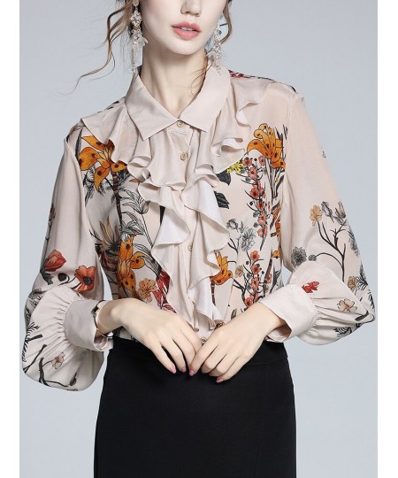 Silk Apricot Floral Blouse Women 2022 Spring And Summer New Ruffled French Top Flower Casual Shirts Indie Folk Blouse $38.40 ...