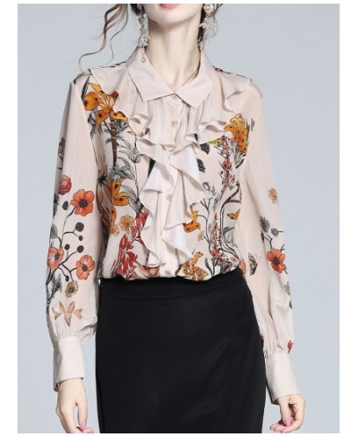 Silk Apricot Floral Blouse Women 2022 Spring And Summer New Ruffled French Top Flower Casual Shirts Indie Folk Blouse $38.40 ...